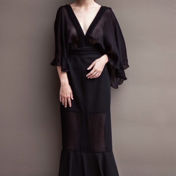 ELENA SAVÓ evening black elegant dress with hood