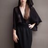 ELENA SAVÓ evening black elegant dress with hood 2
