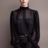 ELENA SAVÓ evening black elegant dress with print