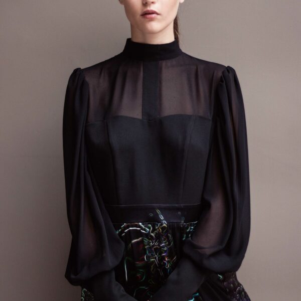 ELENA SAVÓ evening black elegant dress with print