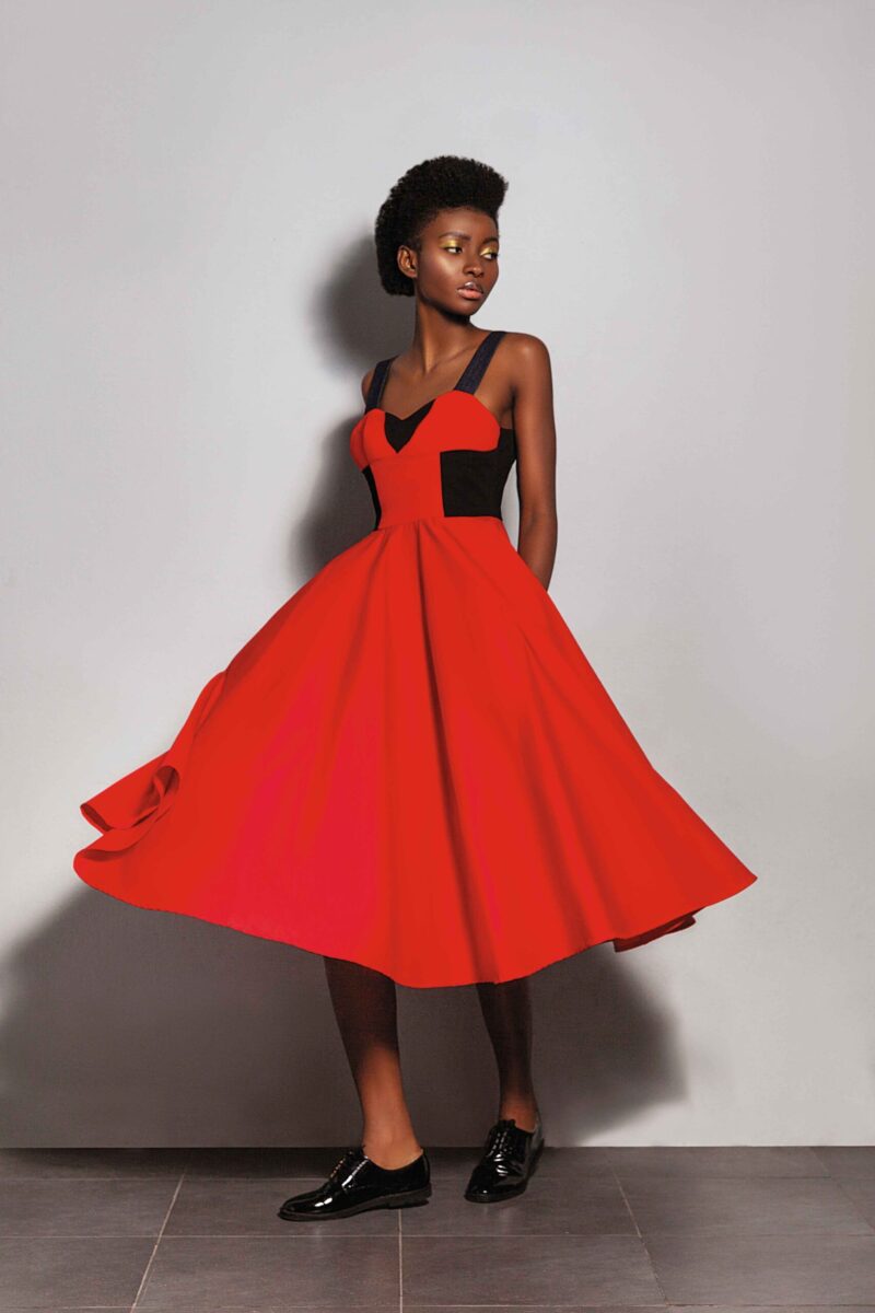 ELENA SAVÓ FLARED BI COLOR COTTON DRESS