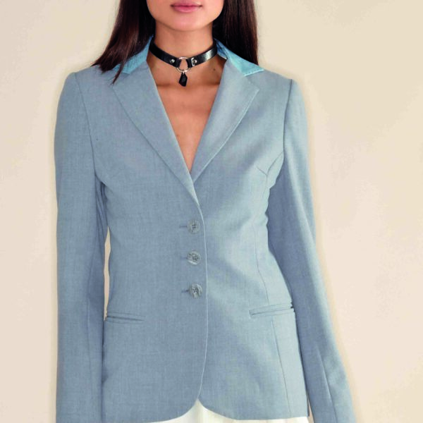 Jacket in cool wool with denim inserts ELENA SAVÓ.jpg