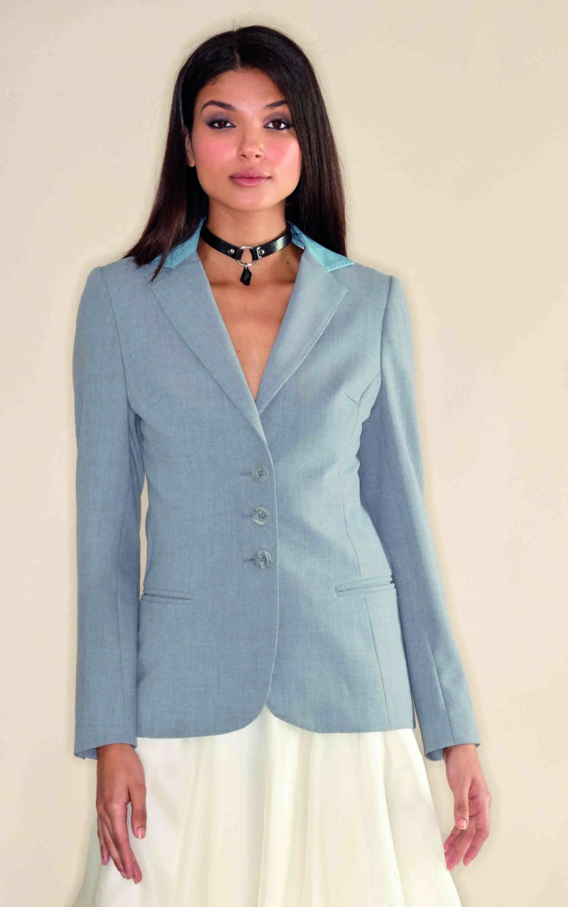 Jacket in cool wool with denim inserts ELENA SAVÓ.jpg